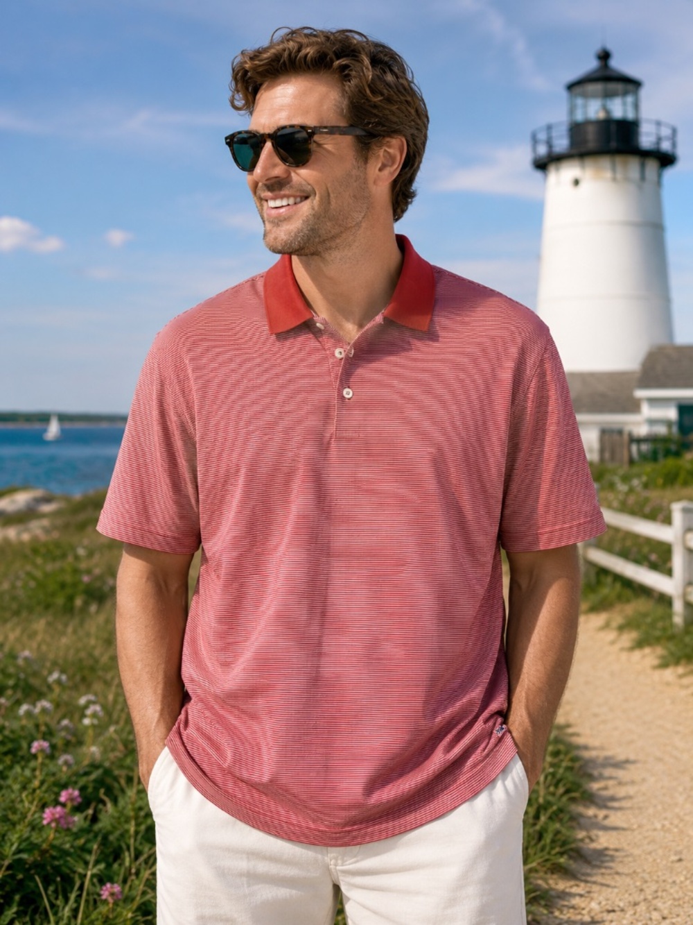 Vineyard Vines Red & White Striped Mercerized Cotton Polo Shirt XL